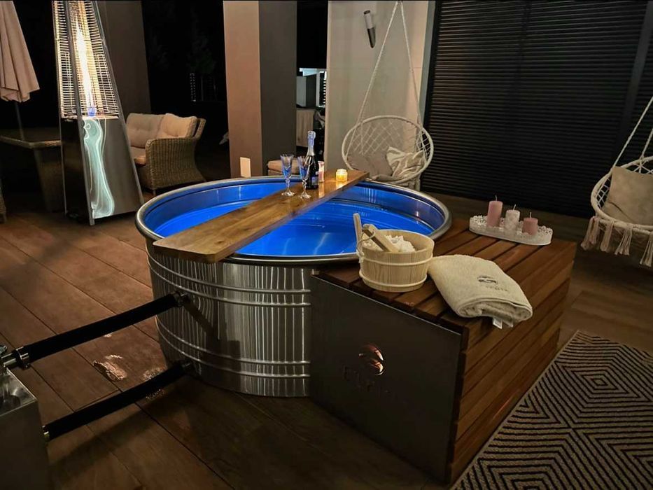 Balia ogrodowa ze stali nierdzewnej - 150x60cm, piec opalany drewnem