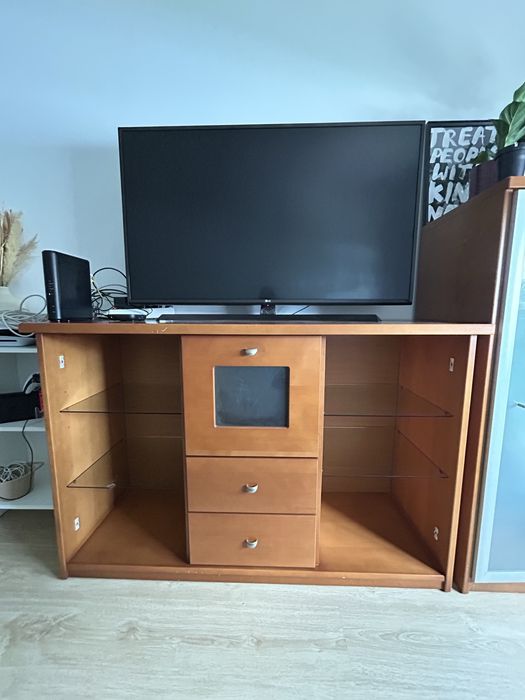 Conjunto de 2 moveis de madeira (cerejeira) + 1 prateleira