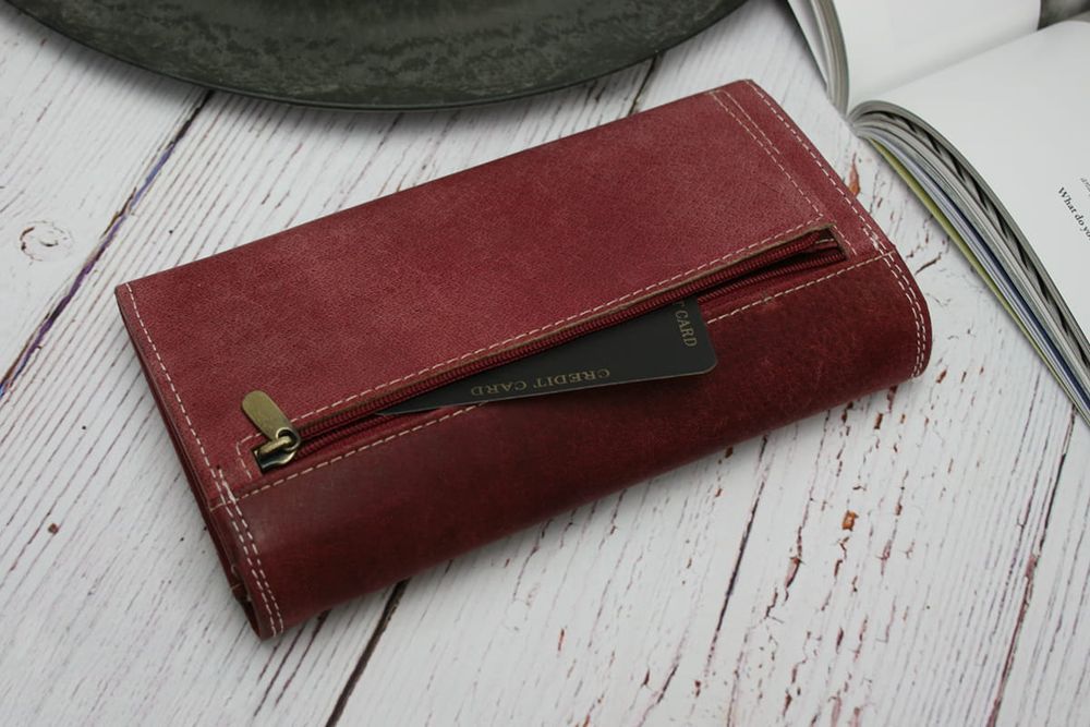 portfel damski skóra nubuk wild tiger - ciemnoczerwony