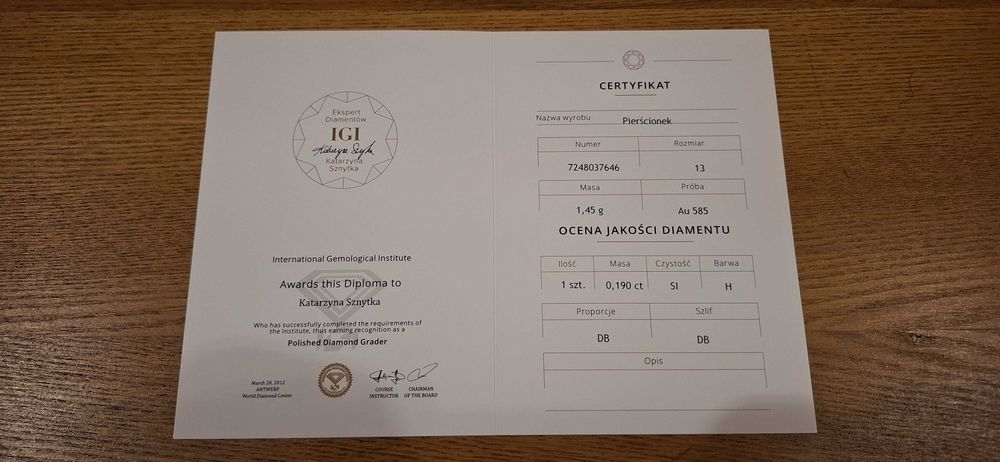 Pierścionek zaręczynowy 0,19 CT, złoto 585, r.13, Aclari Diamonds