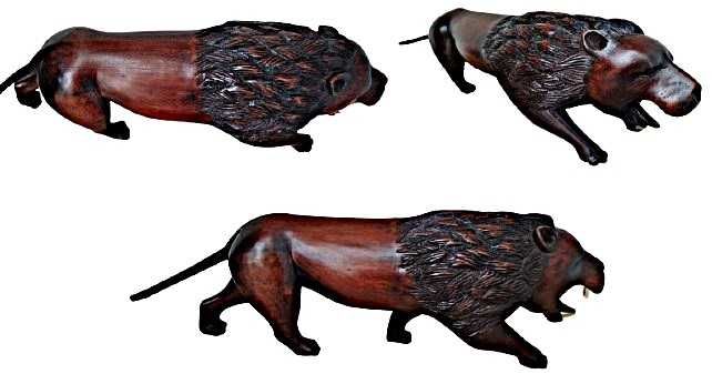Arte Africana-Cabinda-Leão esculpido em madeira exótica com 60x20 cm