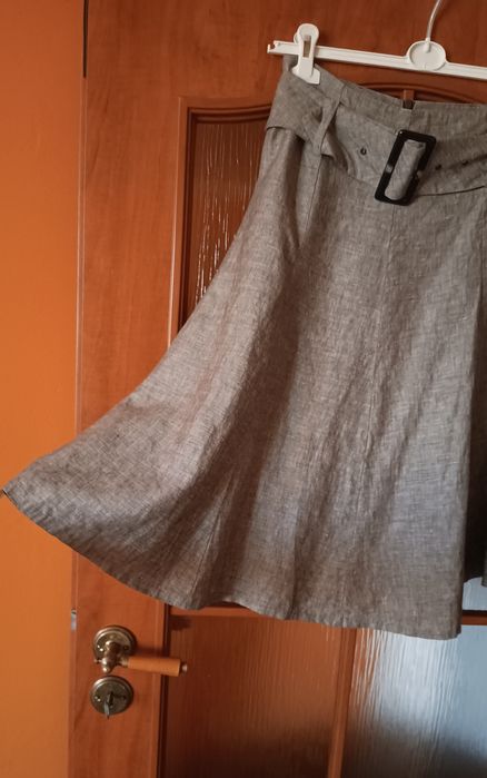 Camaíeu Hiszpańska spódnica lniana o kloszowym kroju, 100% Len, Roz S/