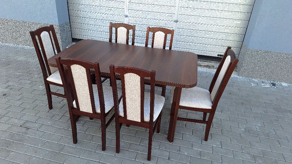 Nowe: Stół 80x140/180 + 6 krzeseł, orzech + kremowy, dostawa cała PL