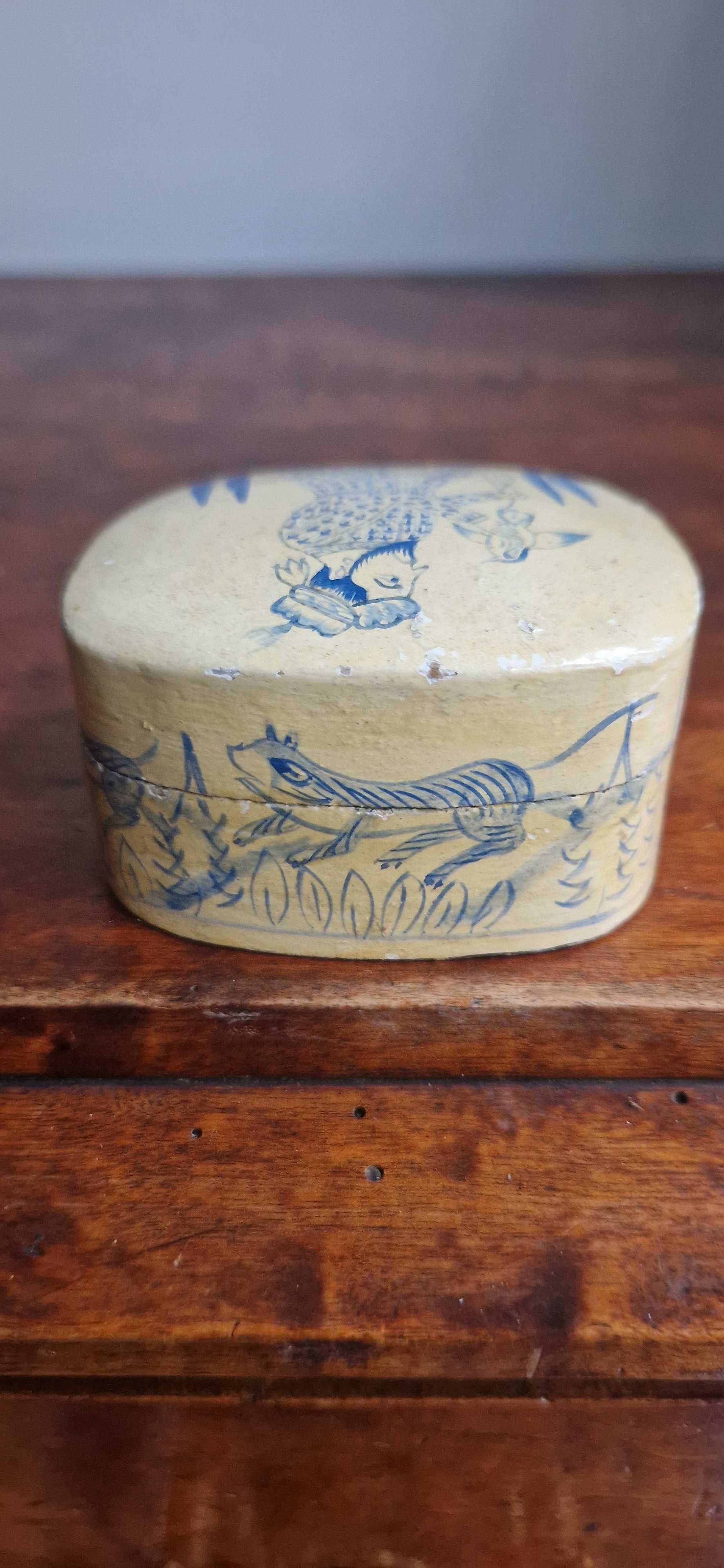 Puzderko pudełko paper mache Persja Sokolnik antyk XIX/XX dekor orient