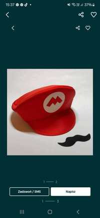 Luigi lub mario czapka + wąsy strój przebranie