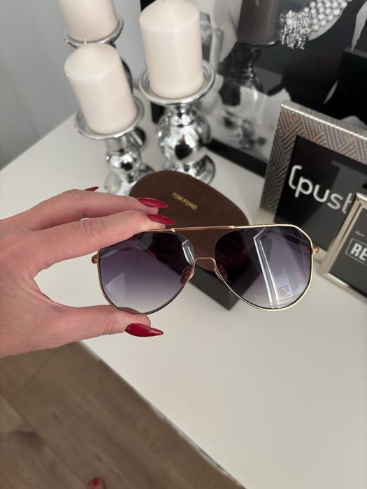 Okulary Tom Ford nowe awiatorki metaliwe szare szkla TF0853
