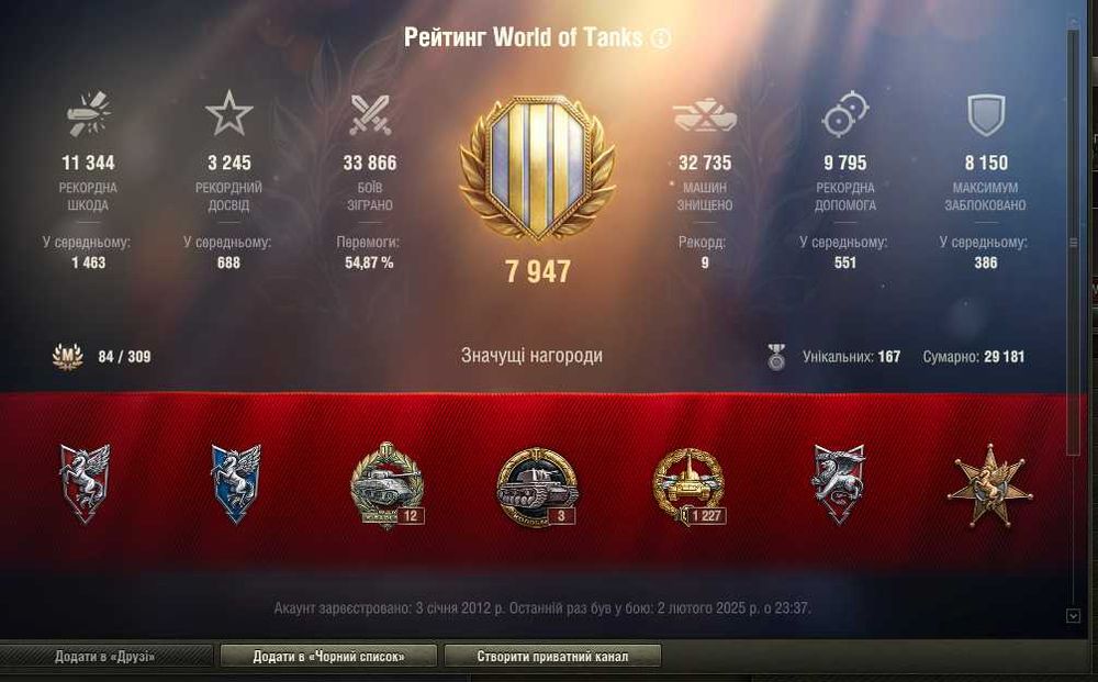 Акаунт Wot   55%Win + Багато танків з 3 відмітками.