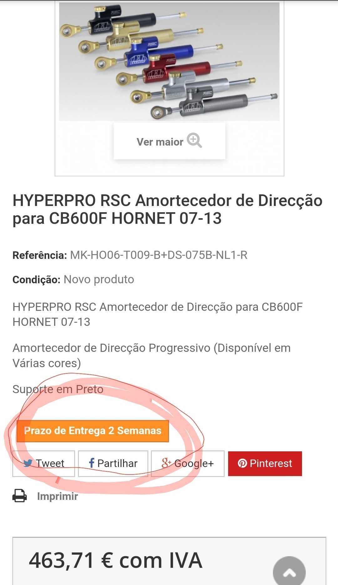 Amortecedor de direção  hyperpro RSC original