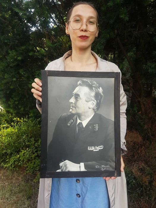 Obraz FOTOGRAFIA PRL Portret Mężczyzny w Mundurze GÓRNICZYM rama 30x41