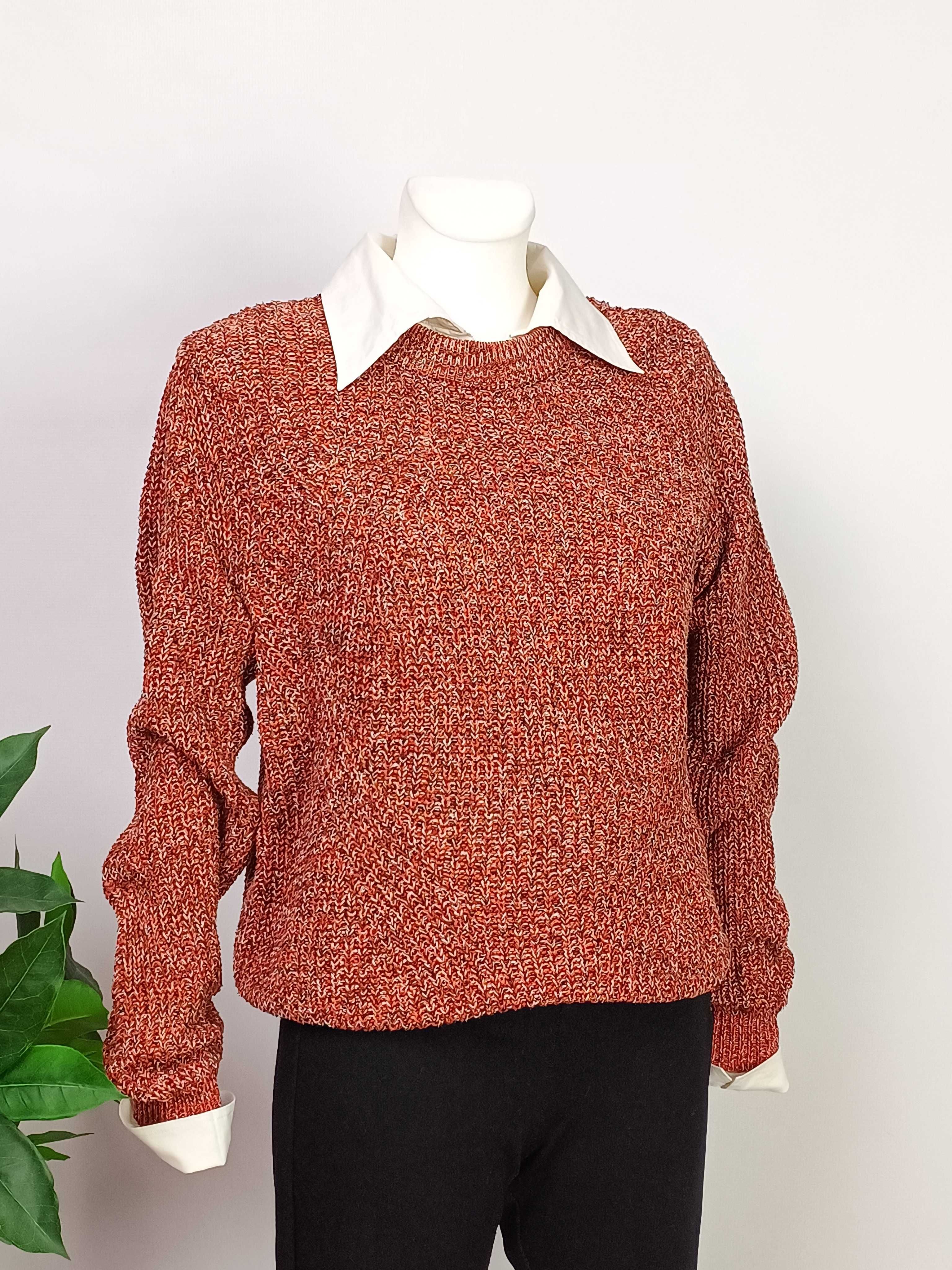 Brązowy czerwony sweter bawełniany damski H&M 38 M