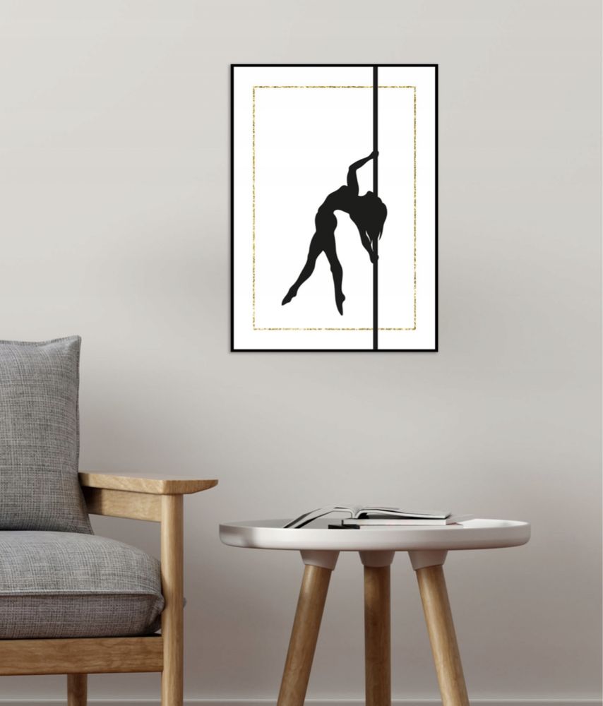 Plakat obrazek 50x70 cm pole dance PD sylwetka czarno biały