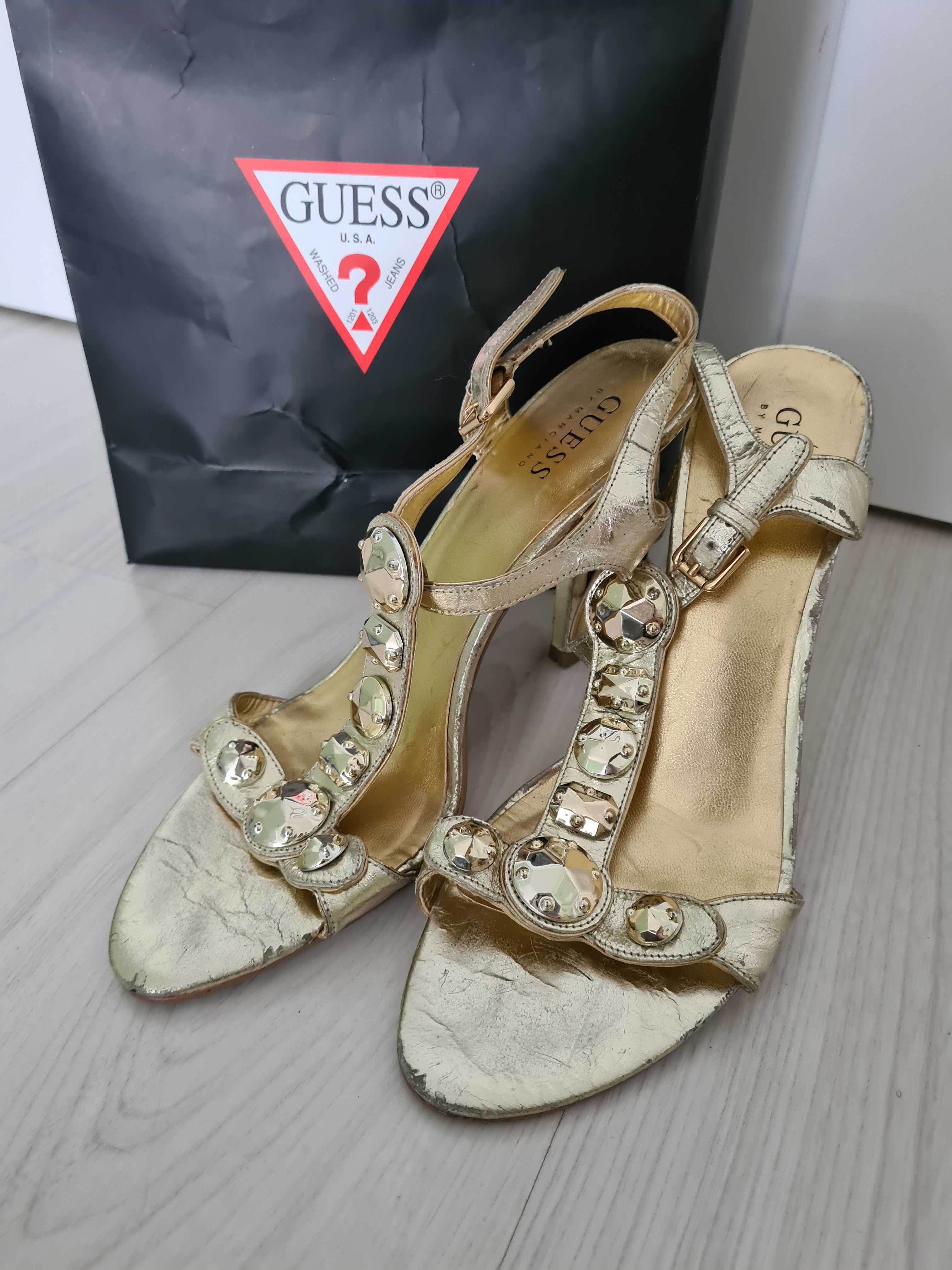 Buty wysokim obcasie szpilki 37 sandały 38 guess marciano złote wesele