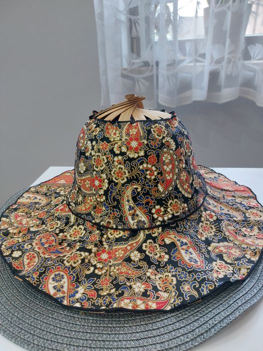 Składany kapelusz przeciwsłoneczny i wachlarz styl orientalny 2 w 1