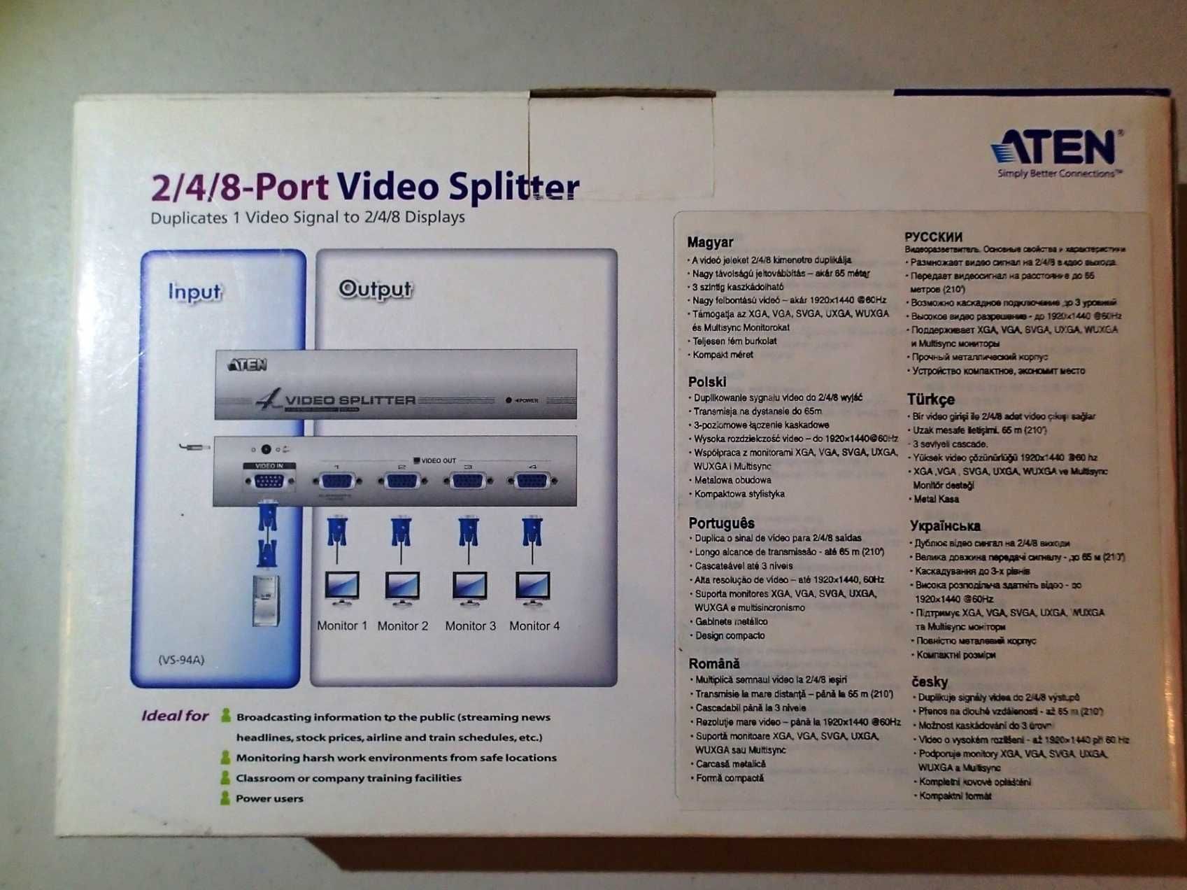 Rozdzielacz 8 port Video Splitter ATEN/ 1 to 8 VGA Duplicator VS-98A