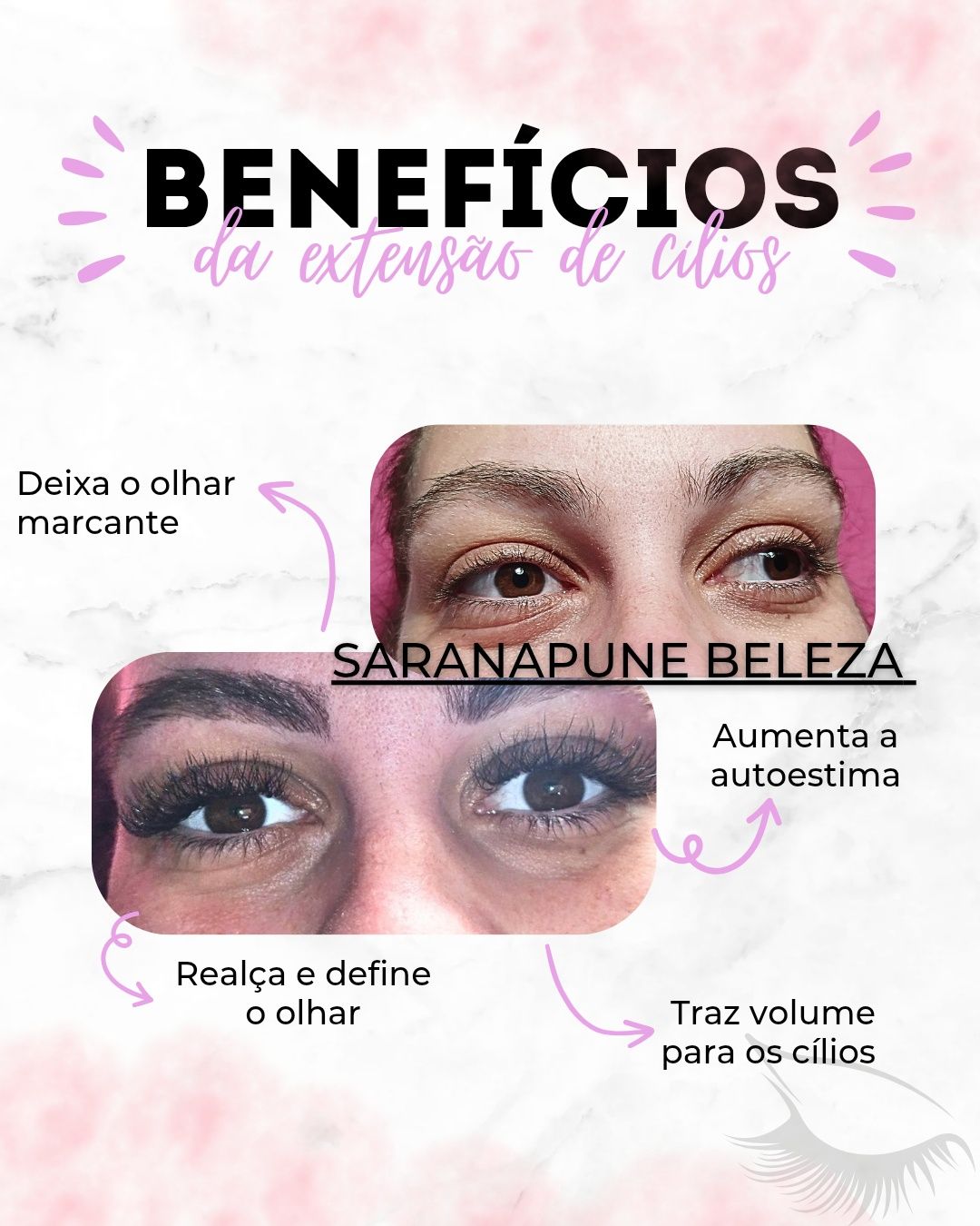 Extensão de pestanas Unhas de Gel etc..