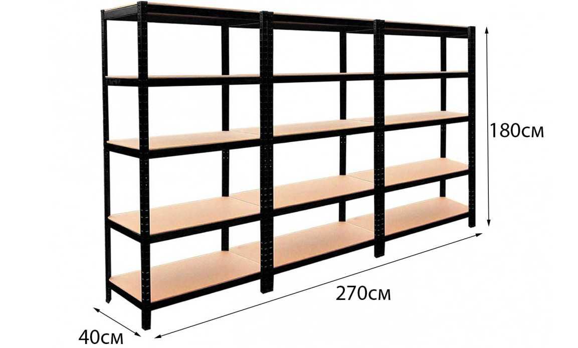 Стелаж 3 секції металевий чорний/Полиці стеллаж для магазина склада