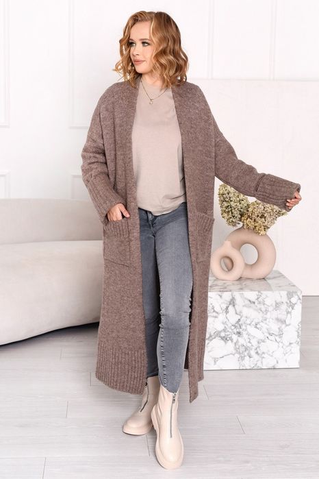 Kardigan damski Basic maxi kakao nowość