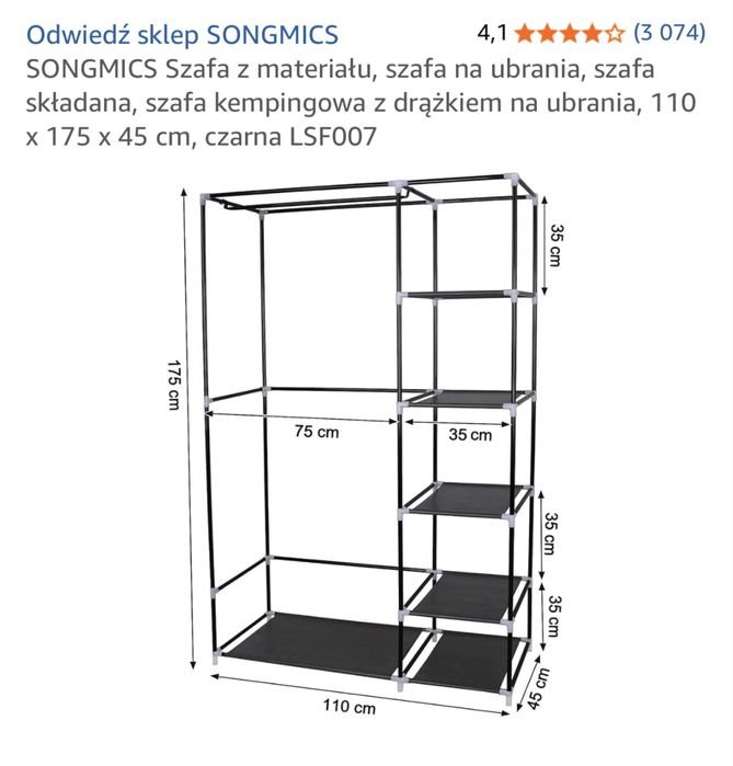 Szafa tekstylna Songmics 175x110x45