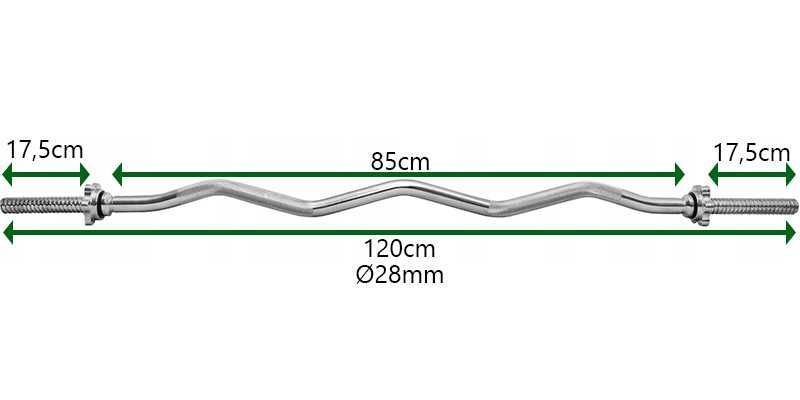 Gryf lekko łamany sztanga 120cm 28mm zacisk pełny LU