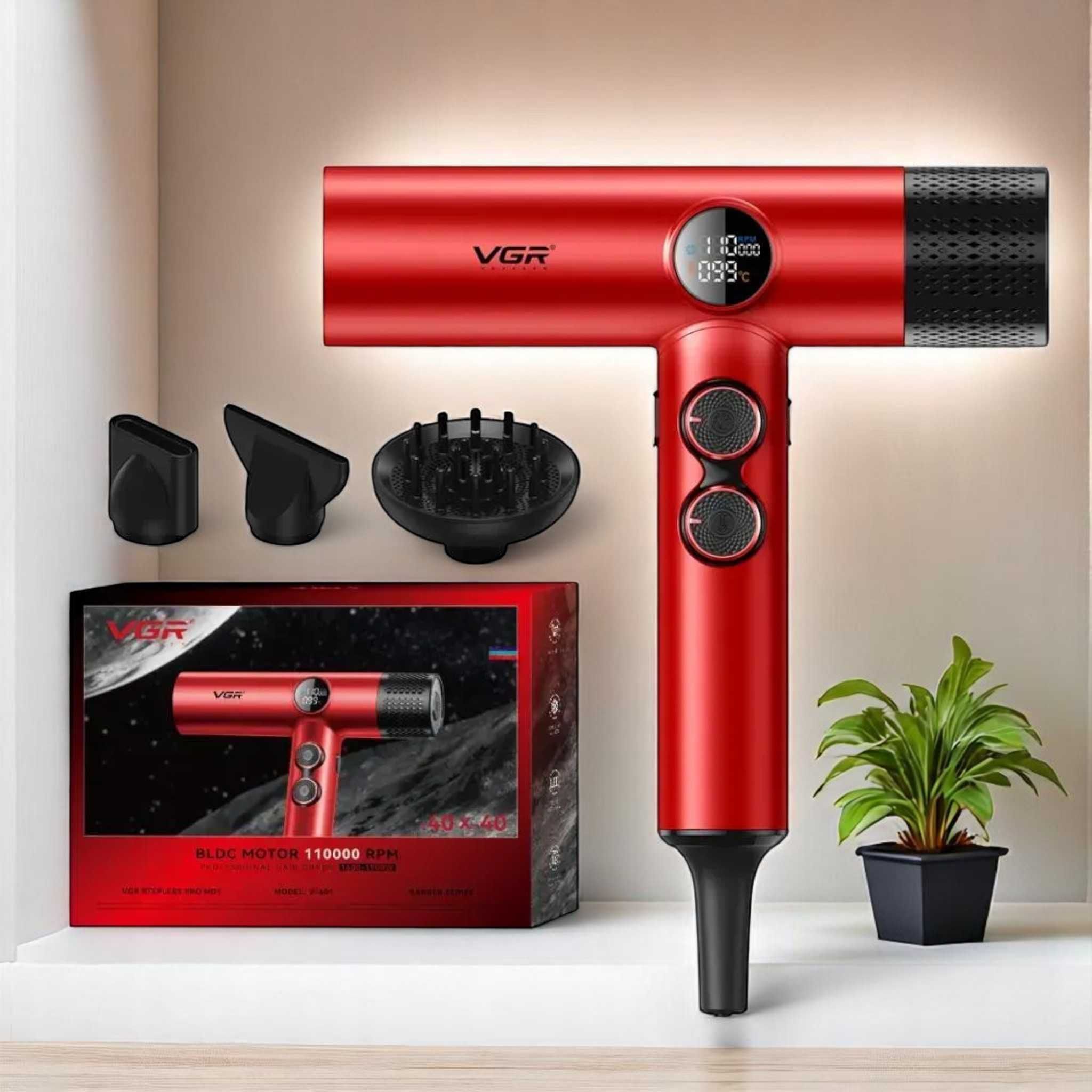 Фен профессиональный VGR V-401 Red 1900Вт 110 000 об/мин 40 режимов