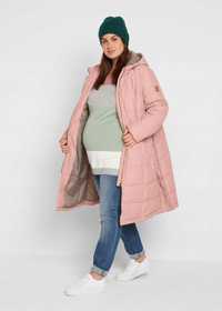 B.P.C różowa długa kurtka płaszcz pikowana ciążowa z panelem na dzieck