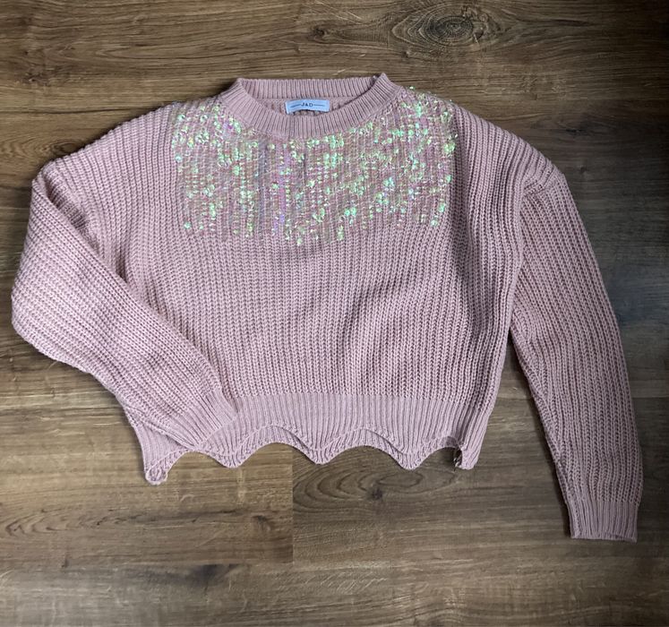 Укорочений светр кофта з паєтками пудра