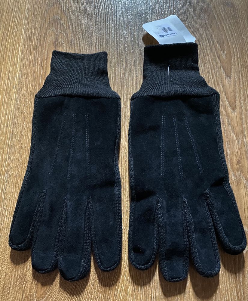 Rękawiczki skórzane zamszowe Barneys New York czarne ocieplane UNISEX