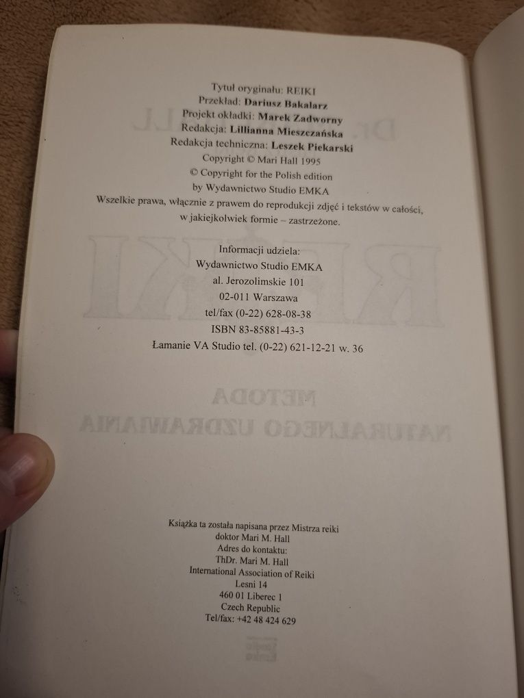 Książka ,,Reiki" Metoda naturalnego uzdrawiania Dr Mari Hall