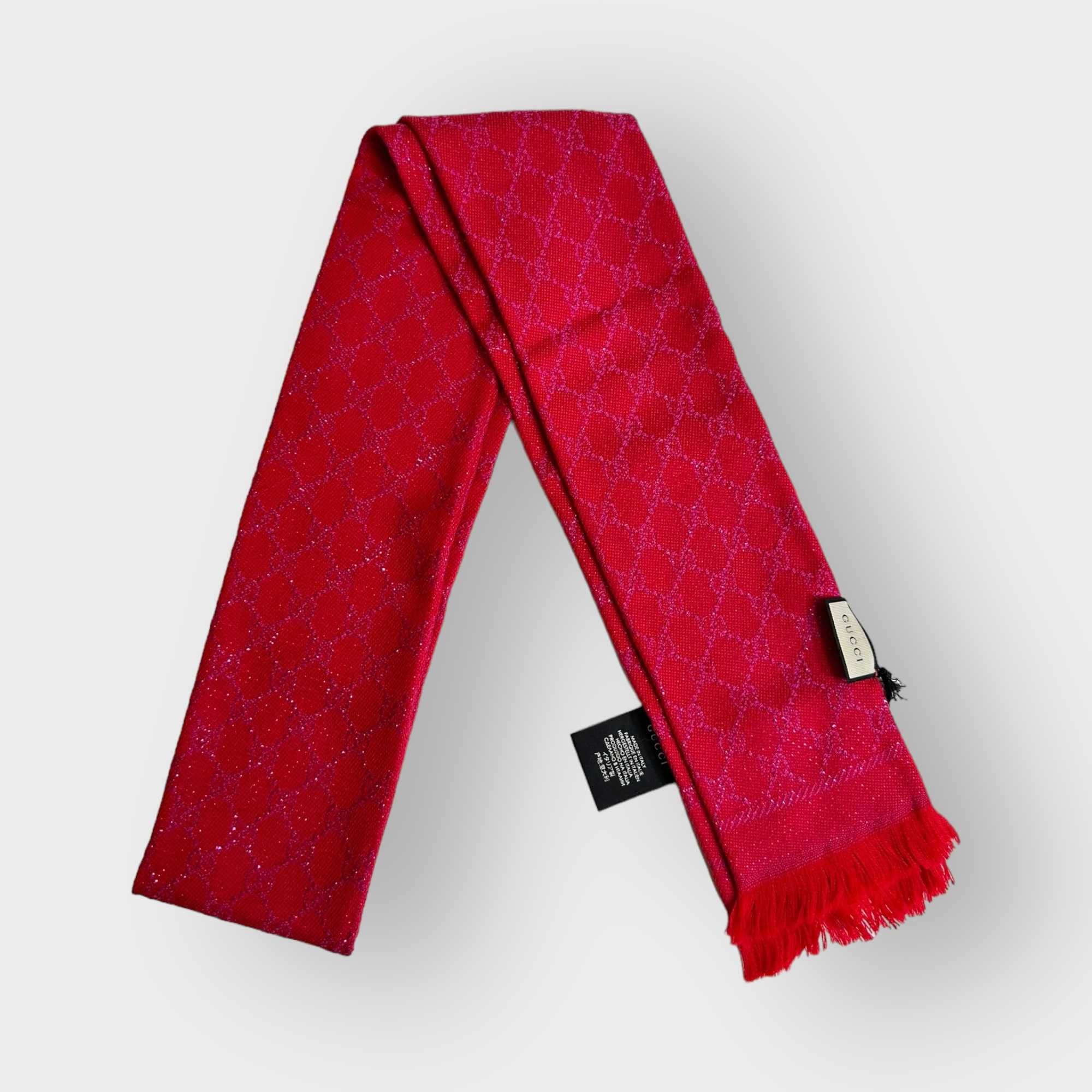 Oryginalny Szalik Gucci Monogram Czerwony i Różowy