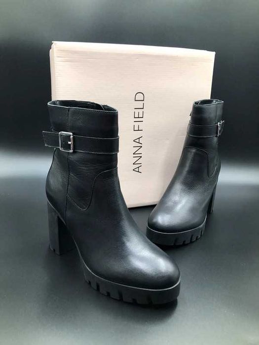 Anna Field Skórzane Botki na platformie - damskie, czarne, rozmiar 38