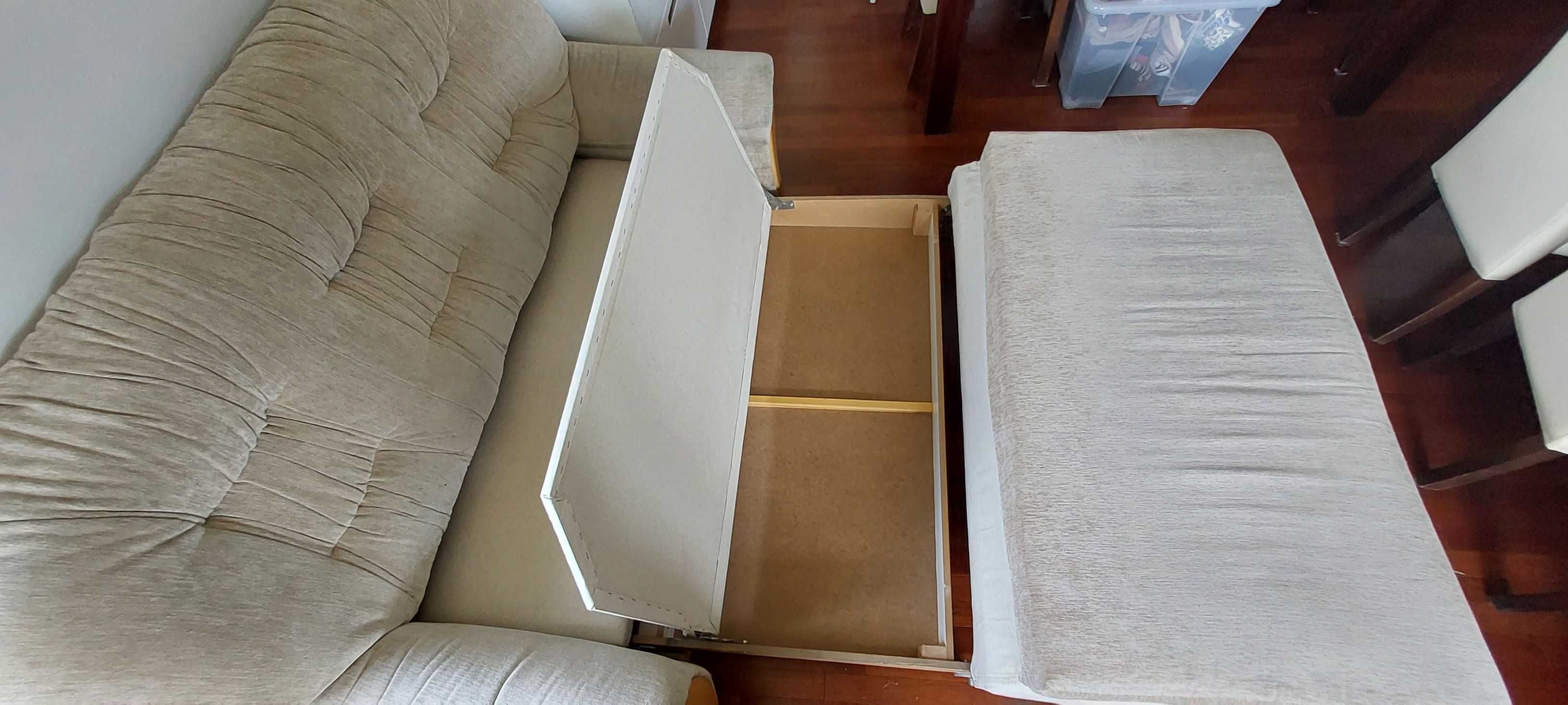 Beżowa rozkładana sofa z pojemnikiem (amerykanka) i fotel (Jagodno)