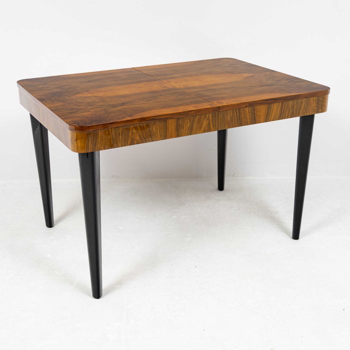 Rozkładany stół art deco projekt Halabala stary lata 50 orzech czarny