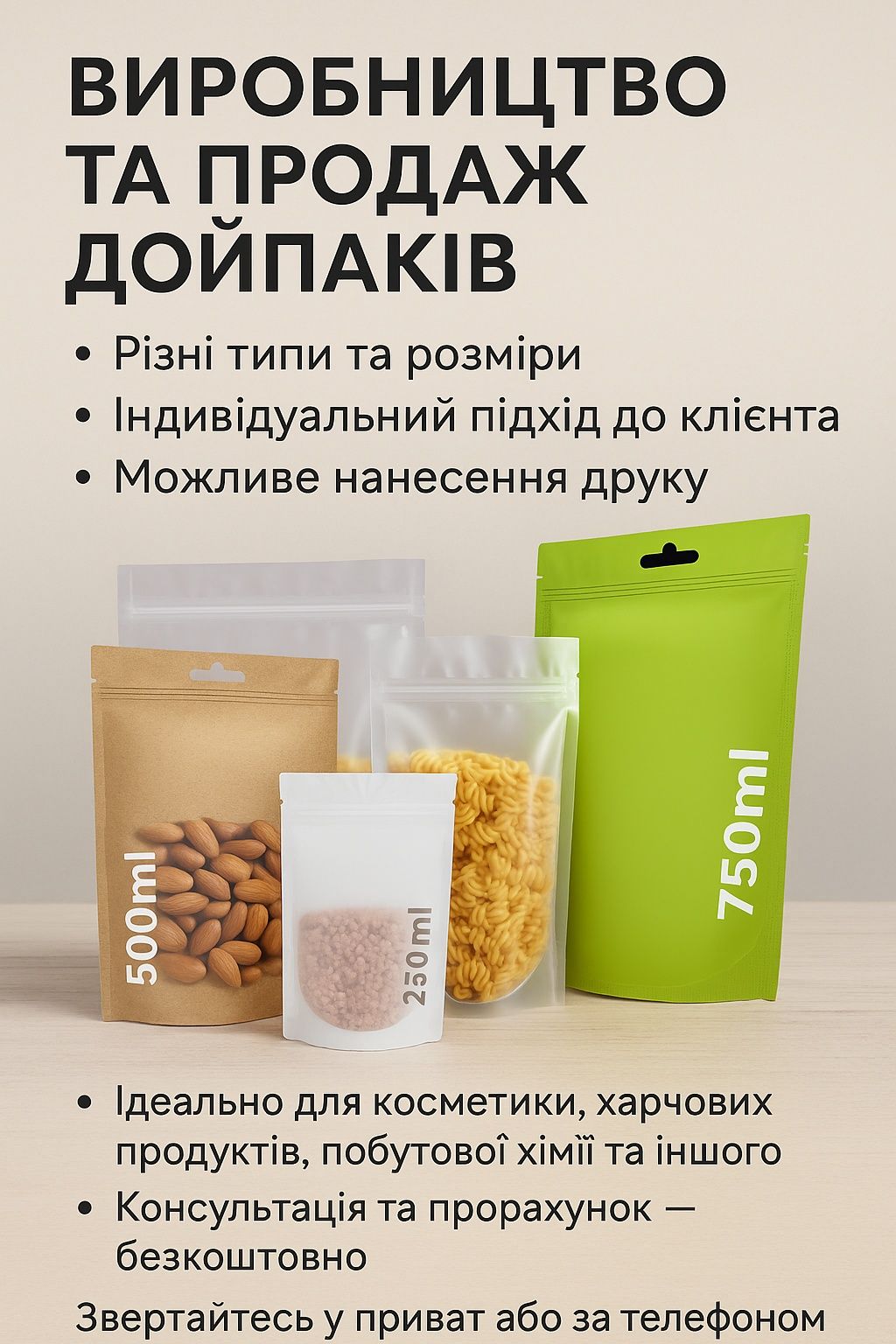 Виробництво та продаж дойпаків Doypack
