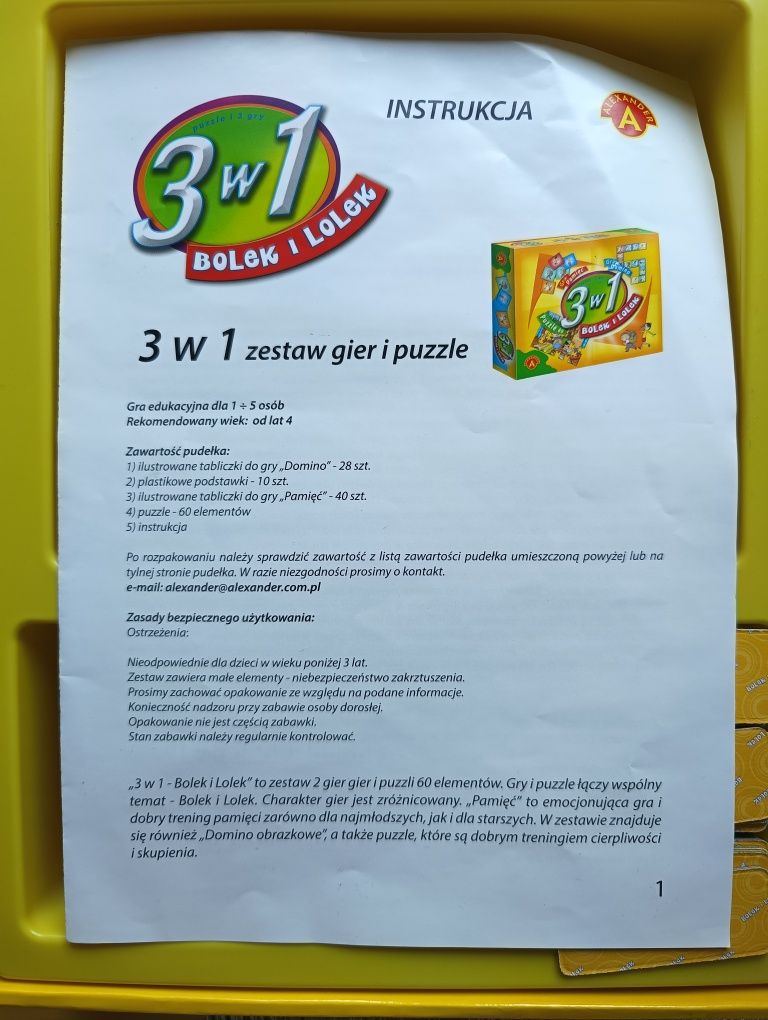 Gra 3 w 1 Bolek i Lolek pamięć, domino, puzzle
