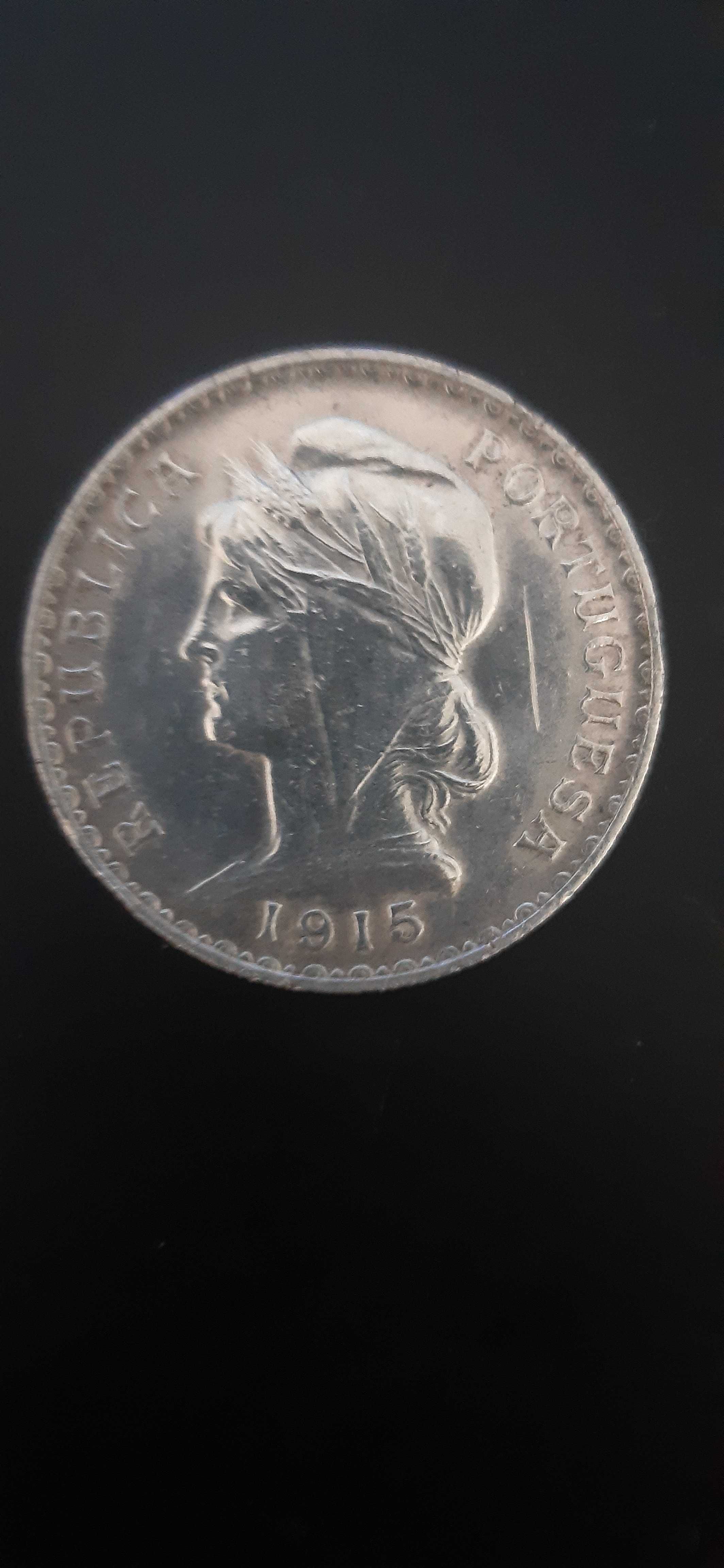 Moeda 1 escudo prata de 1915 em prata e 20 centavos 1920