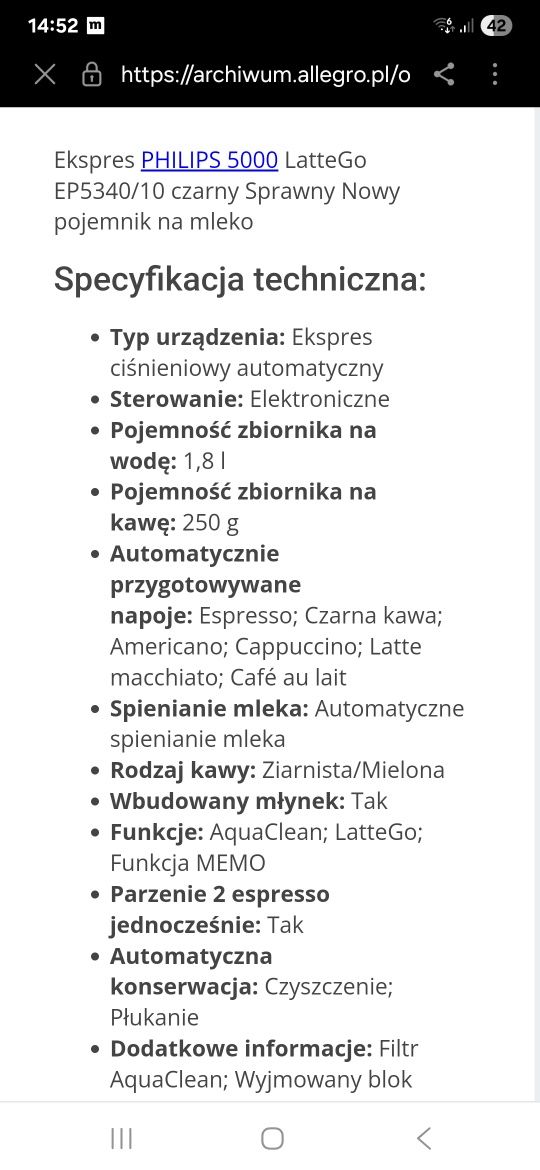 Ekspres do kawy philips lattego