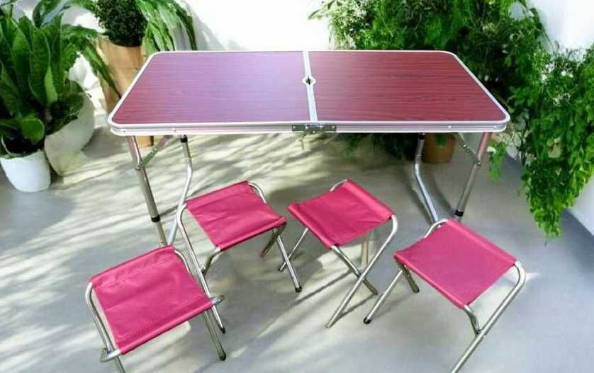 Стол для пикника складной с регулировкой по высоте и 4 стульями, Стіл