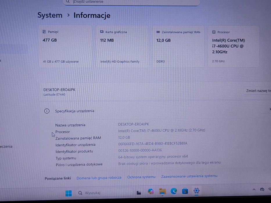 Laptop Dell Latitude E7440 i7-4600U 12GB RAM 512GB SSD Windows 11