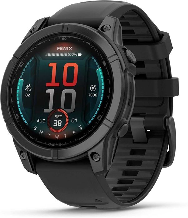 Garmin Fenix E 47mm AMOLED Stainless Steel with Black Silicone Band