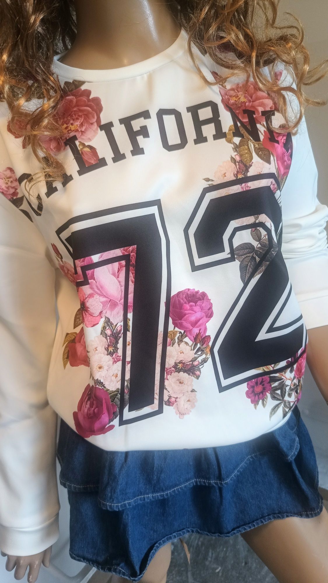 Piękna bluza w kwiaty Ecru M/L