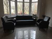 kanapa i dwa fotele - skóra, ciemny brąz