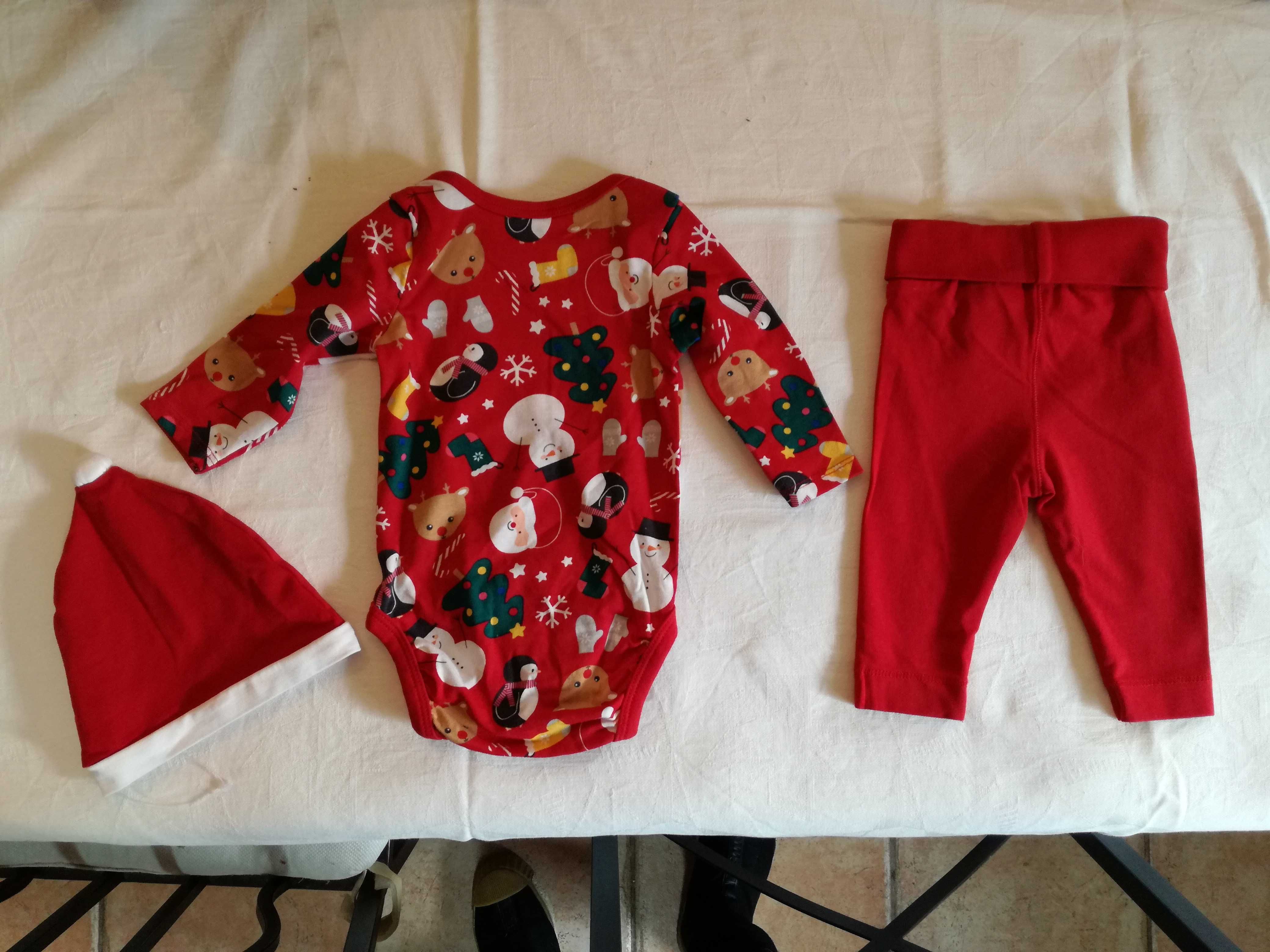 Conjunto babygrow + calças + barrete Natal H & M