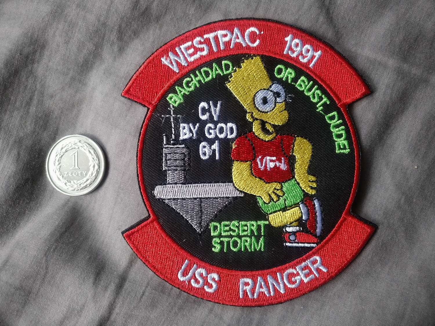 Naszywka USS Ranger CV 61 Desert Storm Westpac 1991 Bart Simpson VF-1