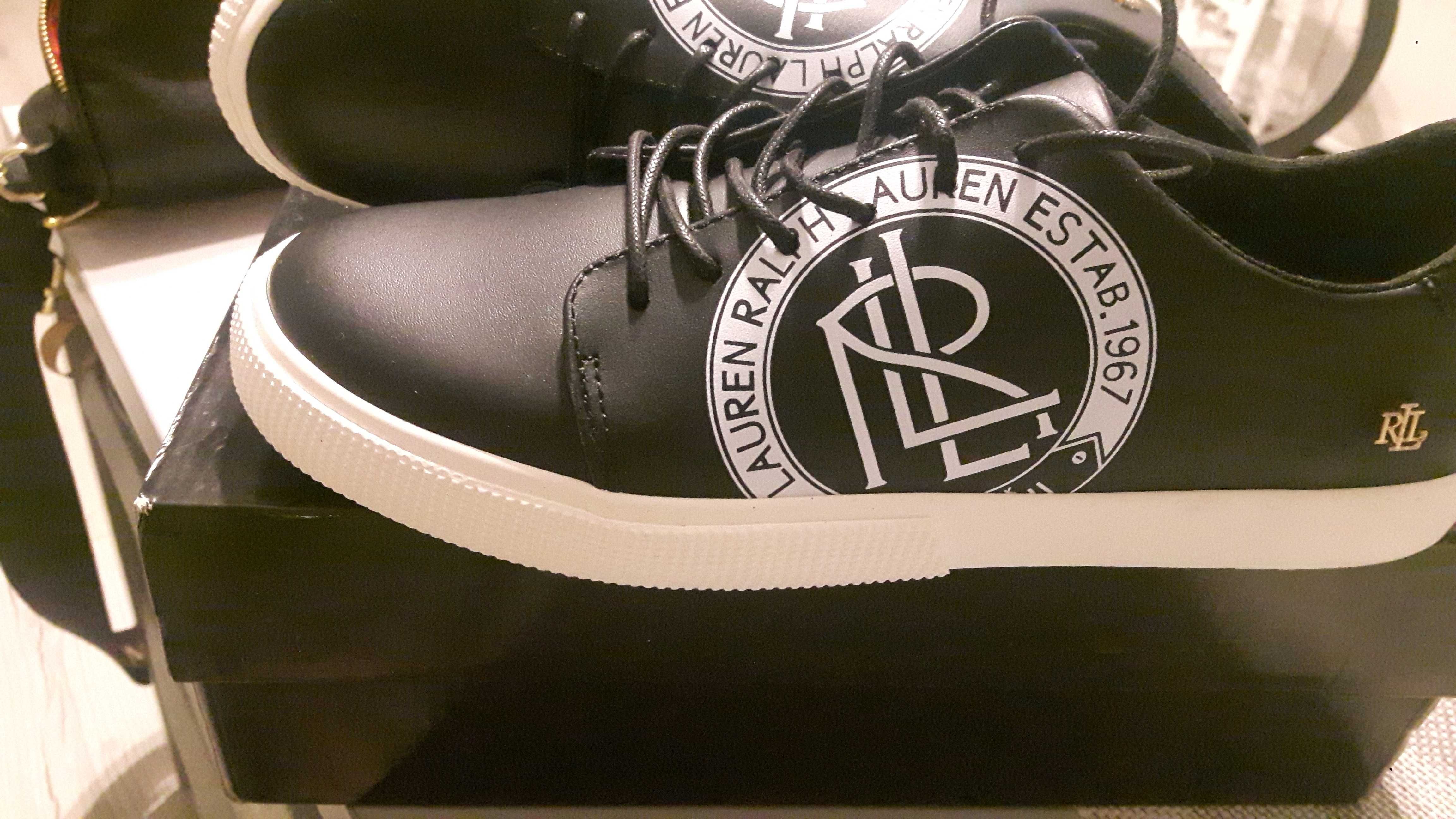Sneakersy nowe Ralph Lauren czarne z białym, roz. 39