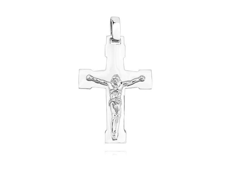 Elegancki Duży Gładki Srebrnt Krzyż Z Wizerunkiem Ks0203C