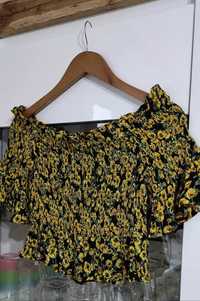 Top bluzka Gina Tricot czarny żółty kwiatki