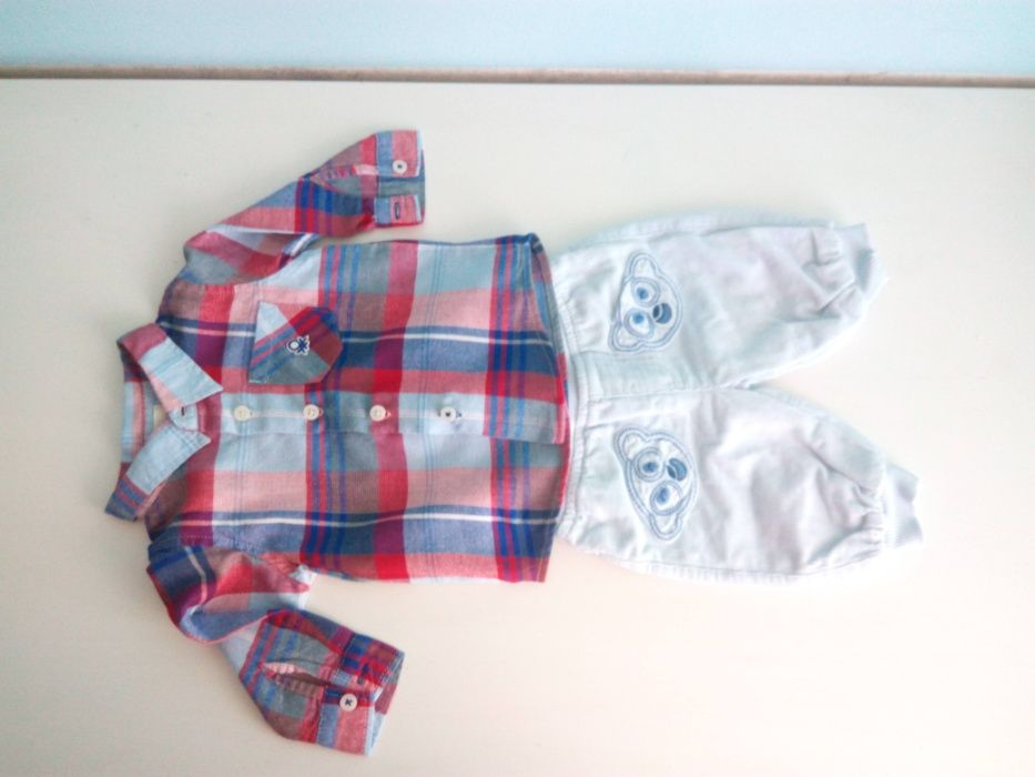 Conjunto p/ bebé recém-nascido: calças, 2 tshirts, camisa - 1/3 meses