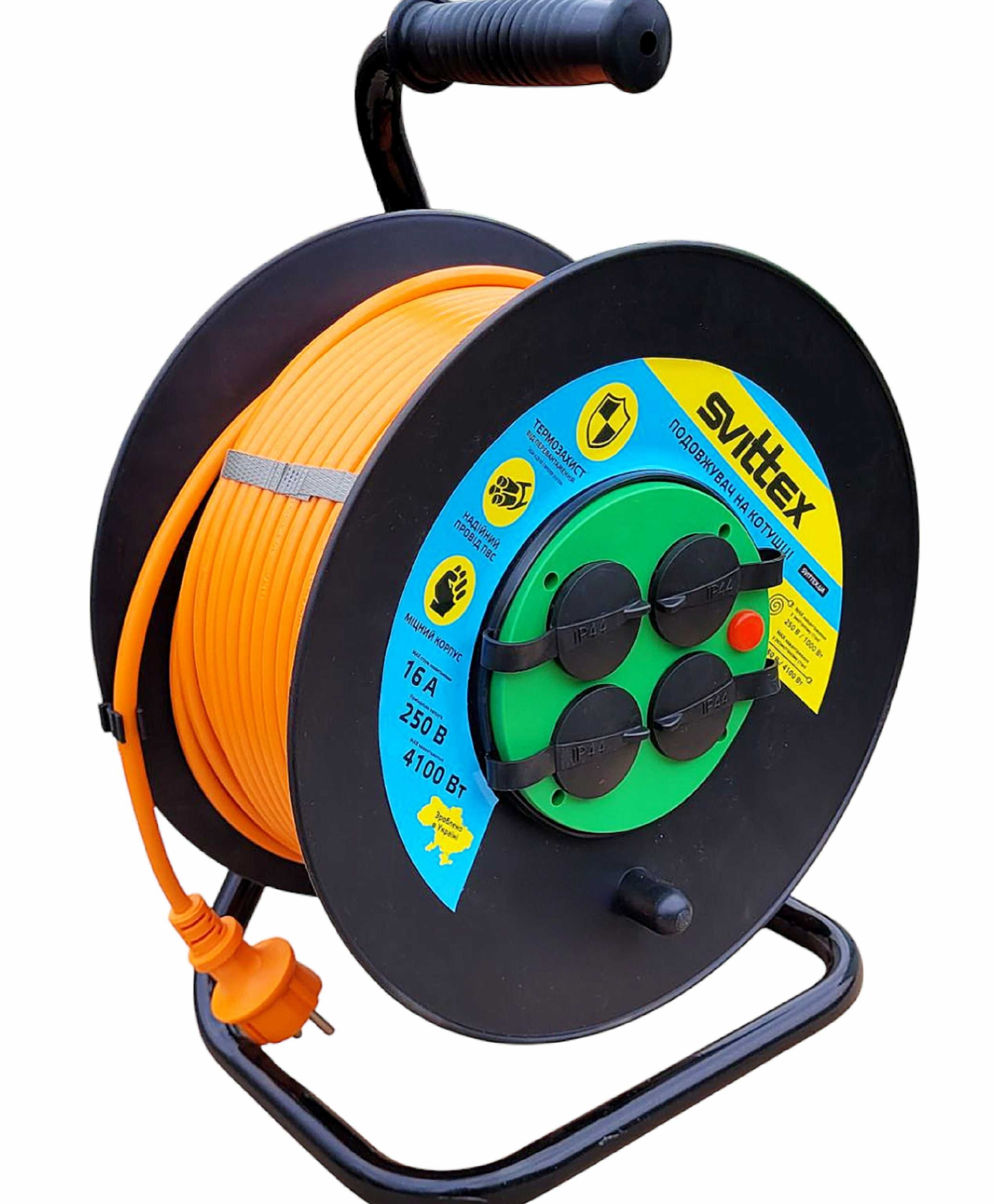 Удлинитель на катушке с термозащитой и защитой IP-44. SVITTEX