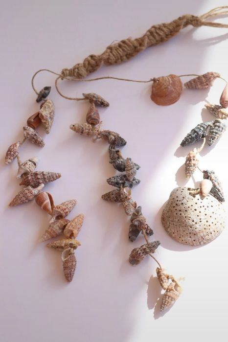 Pendente, decoração de parede macrame búzios conchas