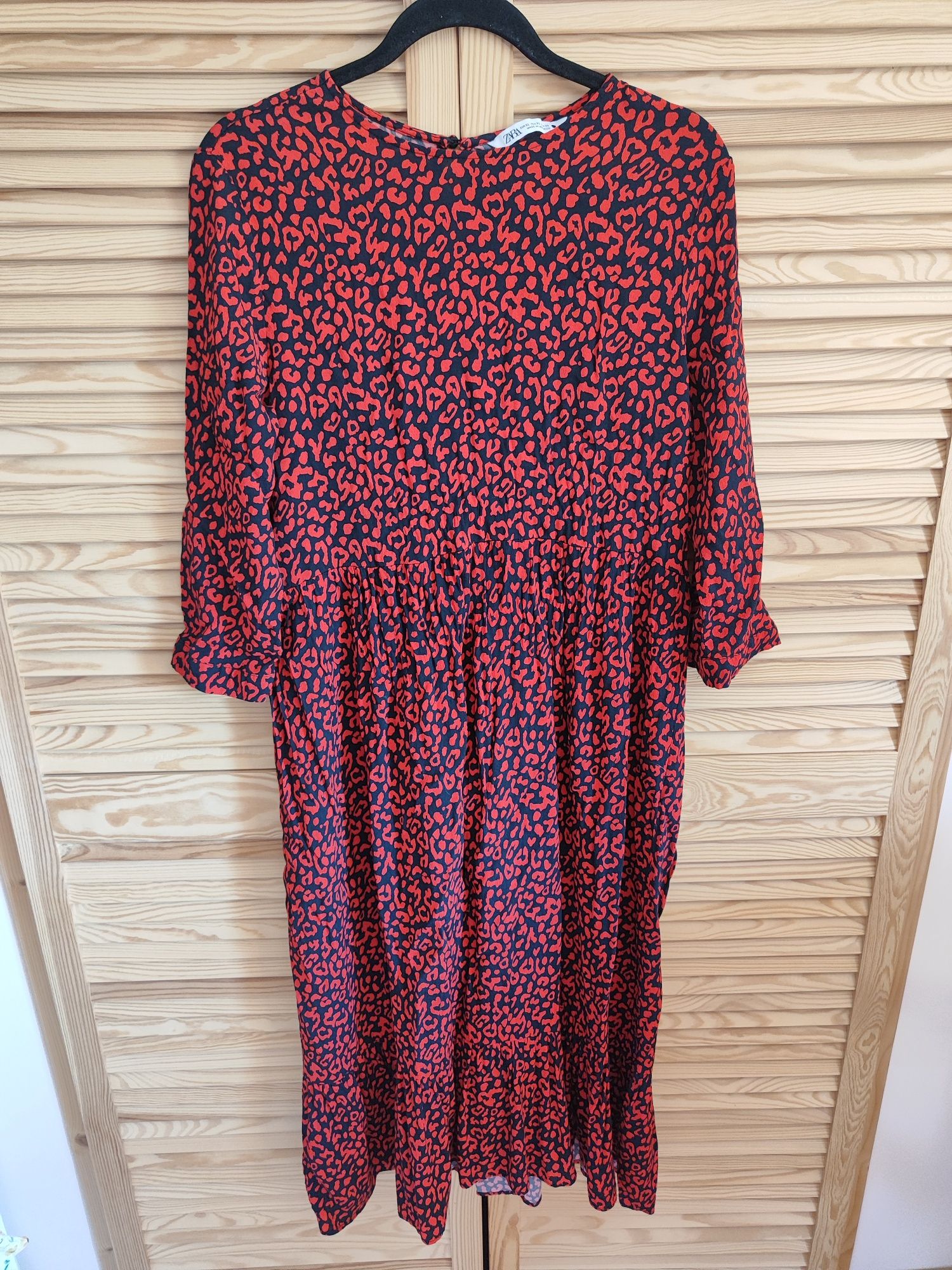 Sukienka maxi midi XL 42 panterka print czerwona Zara wiskoza